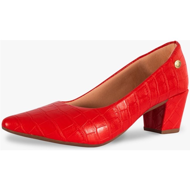 Scarpin Feminino Takata Salto Baixo Bloco Grosso Sapato Social Croco Vermelho