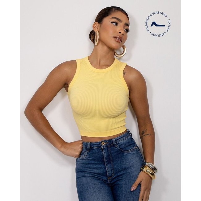 Regata Cropped Feminina Canelada Poliamida 99225 Amarelo Consciência
