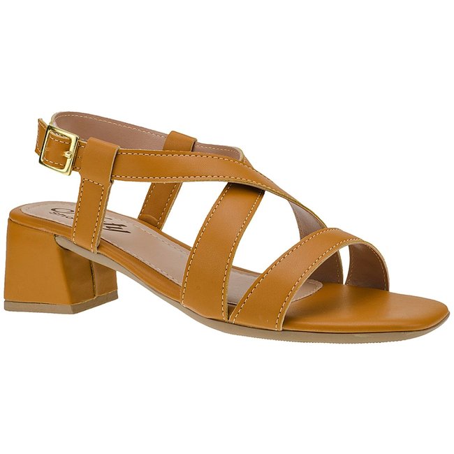 Sandália Feminina Naty Shoes Salto Médio 5cm Quadrado Confortável Carvalho Festa Social