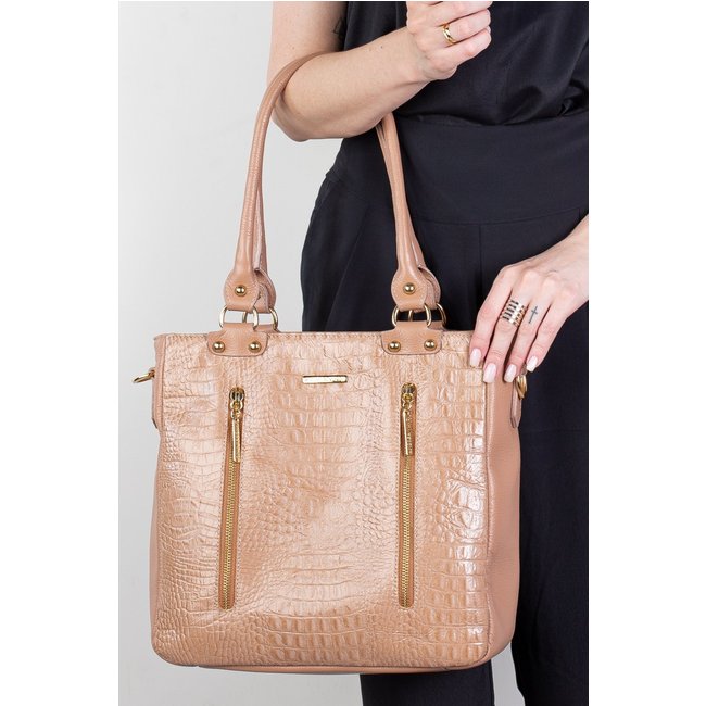 Bolsa Andrea Vinci De Ombro Em Couro Croco Lizandra - Bege