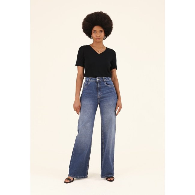 Calça Wide Leg Pop Me Jeans Azul Médio
