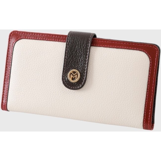 Carteira Couro Mariart 100FMRT Off White e Vermelho