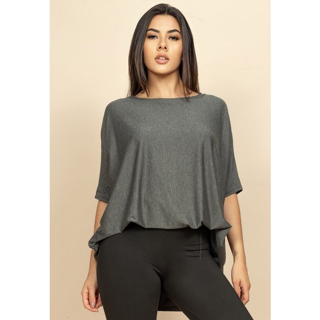 Blusa Ampla Malha Morcego Manga Curta Mescla