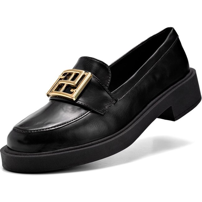 Mocassim Feminino Lumiss Bico Redondo Confortável Enfeite Metalizado Dourado Preto
