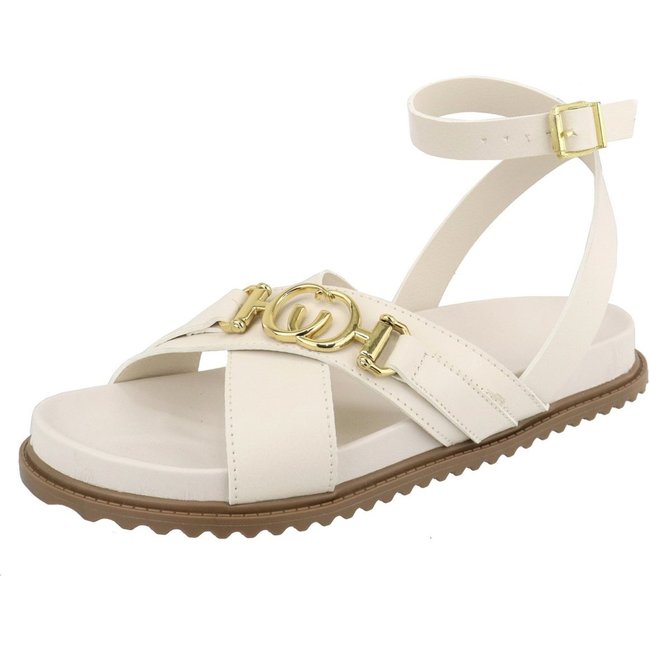 Papete Rasteira Tiras Cruzadas Detalhe Enfeite Lançamento Verão Agnes Veronez Off White
