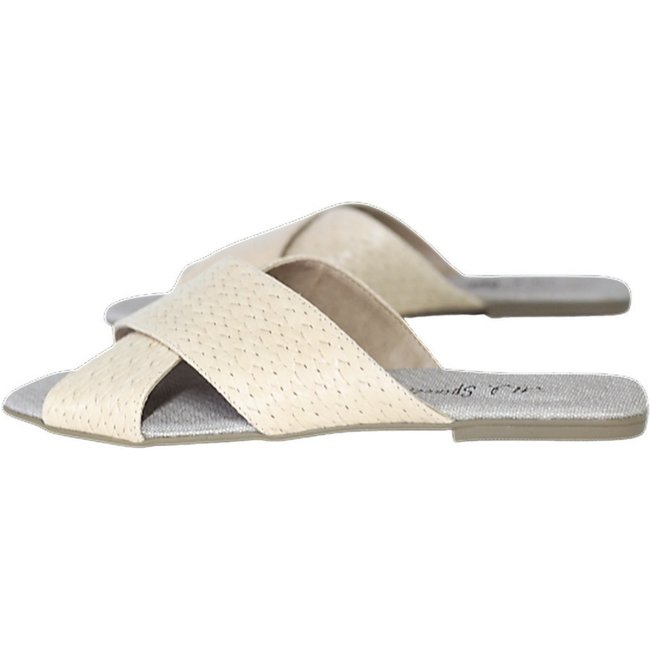 Chinelo Rasteirinha Tiras em Couro Creme Tricê Spinelli