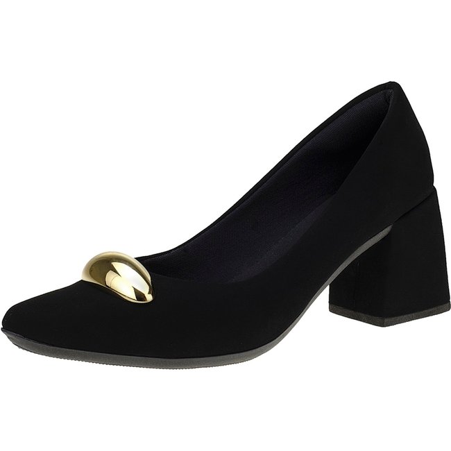 Scarpin Feminino Bico Fino Sapato Social Shekinah Detalhe ABS Lesma Preto