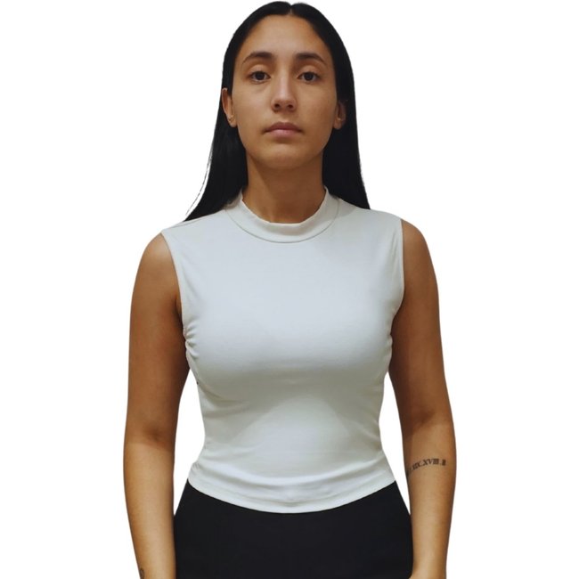 Blusa Cropped Gola Canelada Fino Flor De Lis