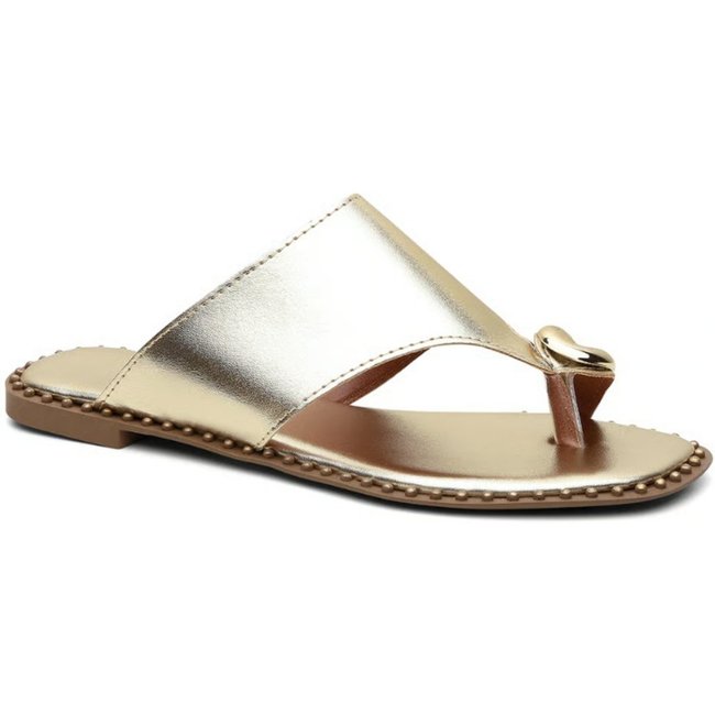 Sandália Feminina Rasteira Dourada Detalhe Dourado Santa Rosa