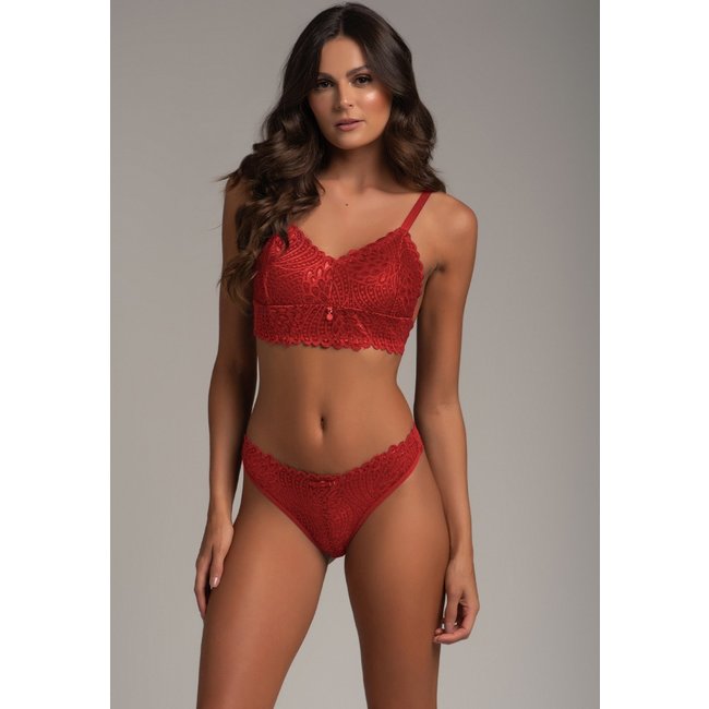 Conjunto Gabi Lingerie Angel Sutiã Sem Bojo Calcinha Renda Sexy Vermelho