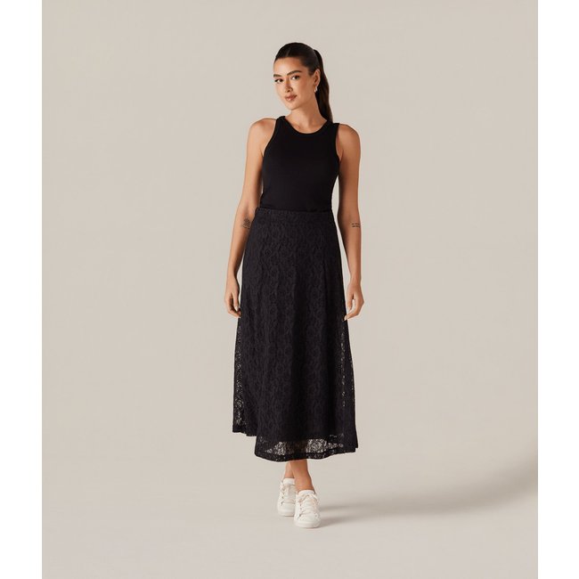 Saia Longa Renda Feminina Preta