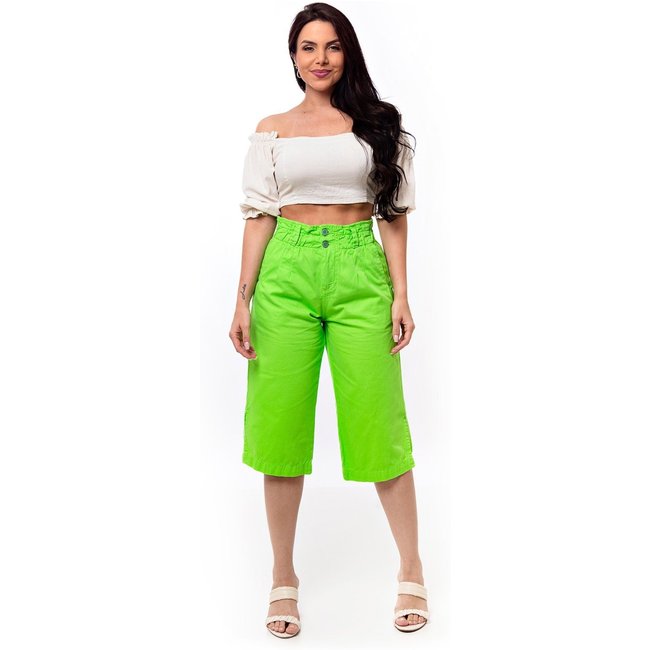 Bermuda Calça Pantacourt Restrito Jeans Cós Elástico - VERDE