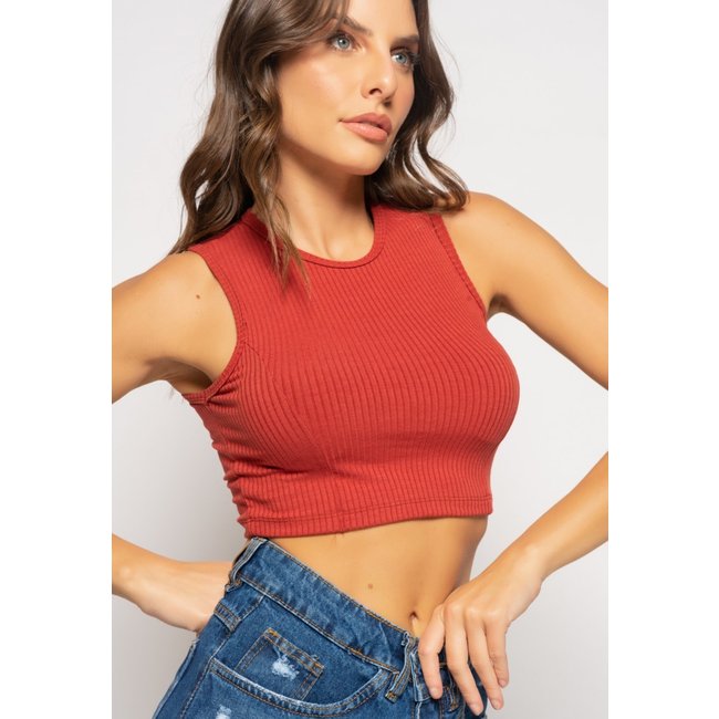 Cropped Regata Recorte Canelado Salvatore Fashion Terracota