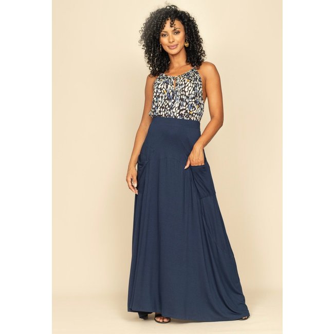 Saia Longa Malha com Bolso Azul Marinho