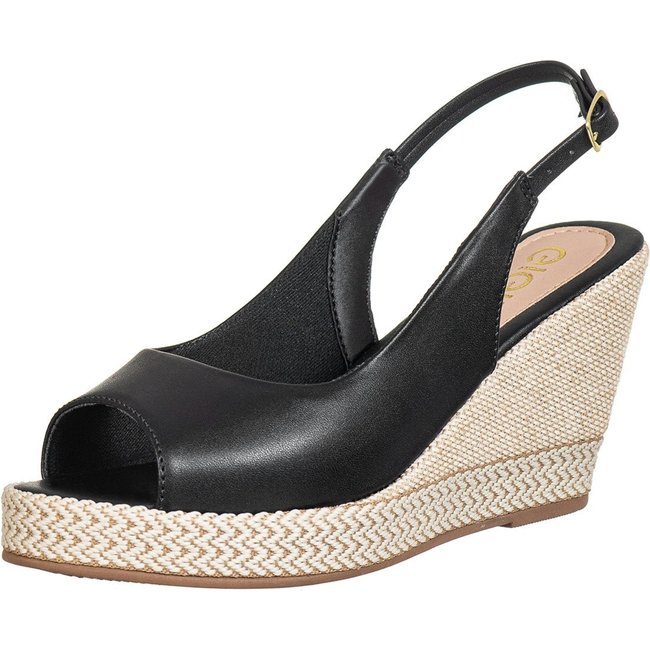 Sandália Feminina Espadrille Anabela GiGiL PeepToe Salto Preto
