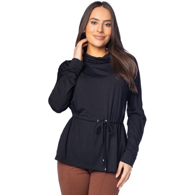 Blusa Feminina Olho Fatal Laço Gola Alta Preto