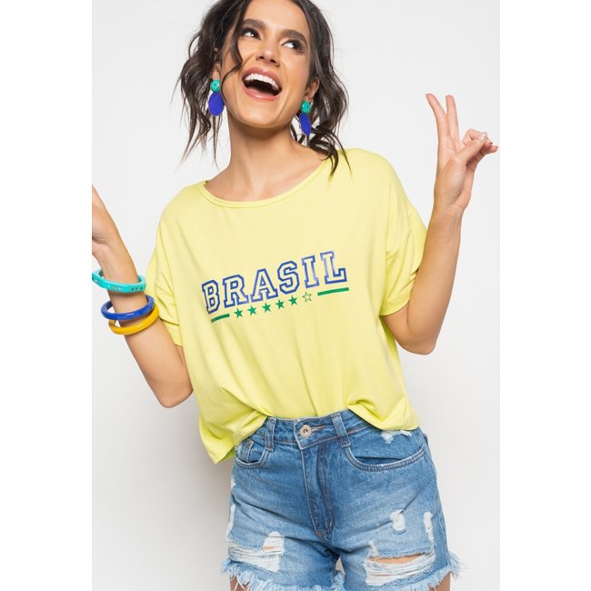 Cropped Brasil Amplo Manga Curta Malha Salvatore Verde Limão