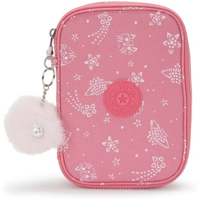Estojo Kipling 100 Pens Estampado Feminino Glitter Cats Rosa