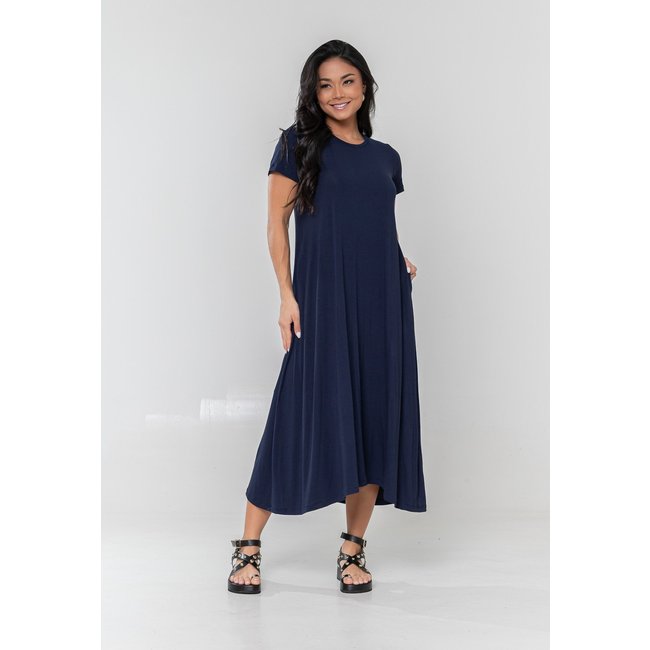 Vestido Aura Midi New Bolsos Marinho