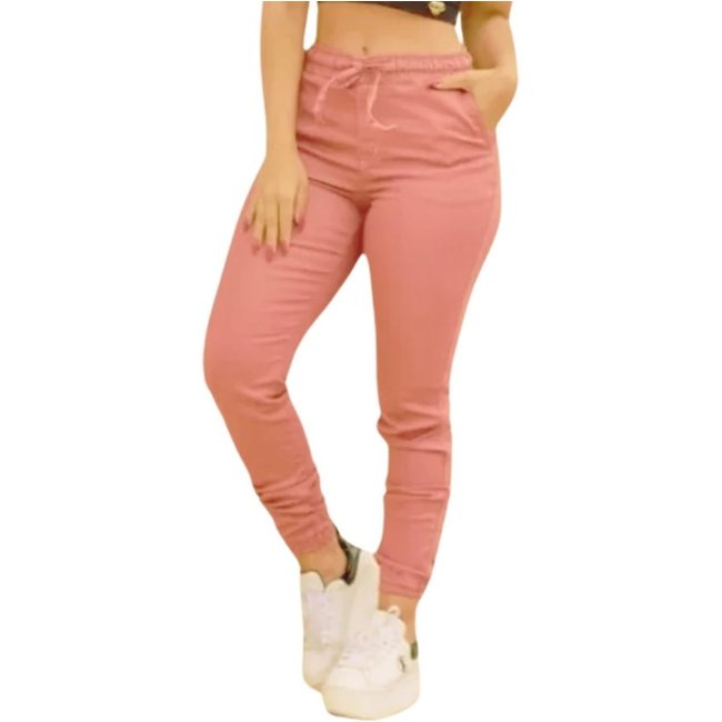 Calça Jogger Rosa Sarja Feminina Alleppo Jeans