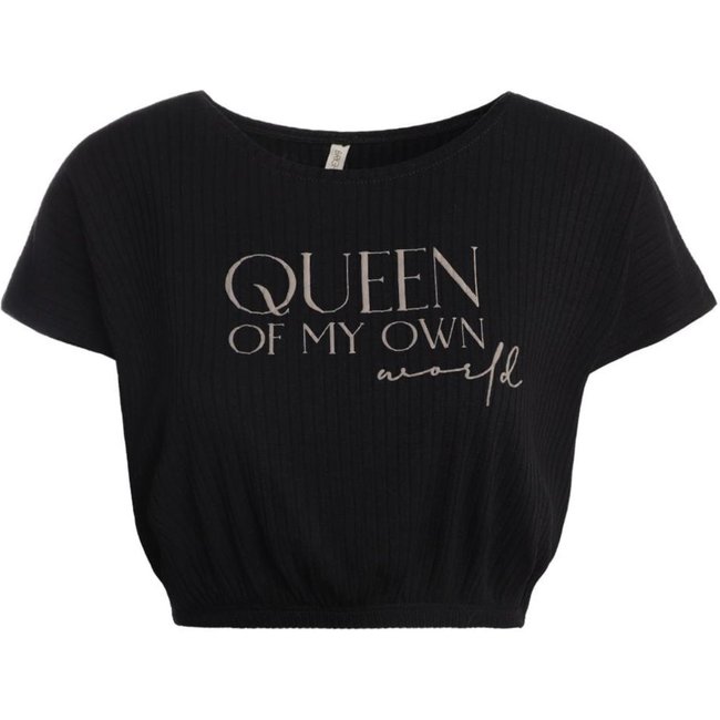 Blusa Canelada Cropped Manga Curta Feminina PRETO