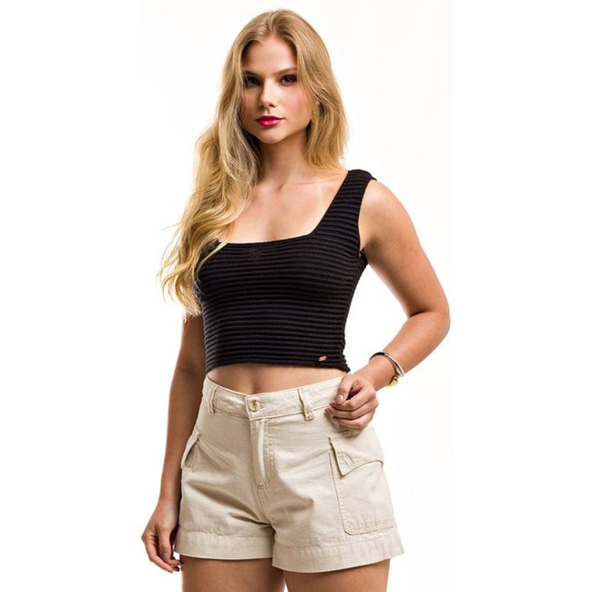 Short Restrito Jeans em Linho Premium Com Bolsos Cargo - Bege
