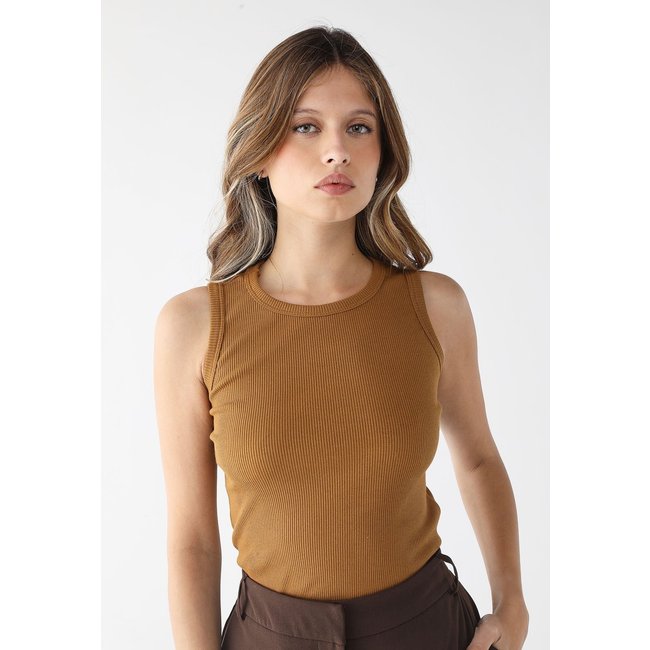 Blusa Básica Levosch Regata Ribana Algodão Premium Mostarda