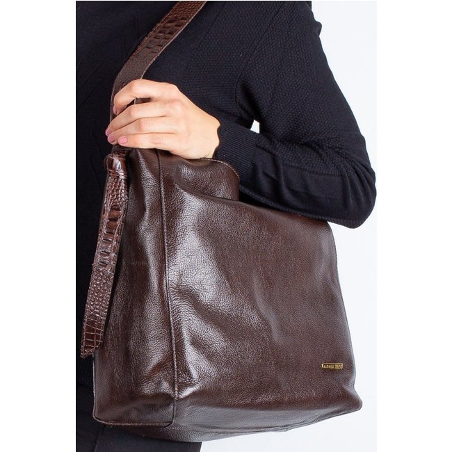 Bolsa sacola de ombro em couro croco Mara - Café