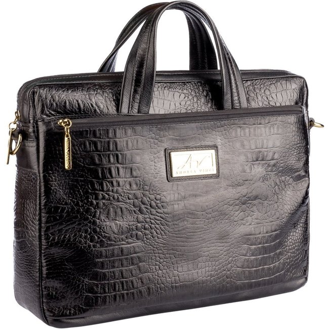 Pasta executiva de couro croco Fabiana - Preto