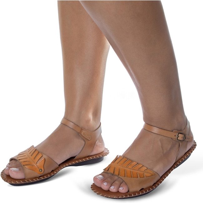 Rasteira feminina rasteirinha Flor D'Couro couro marron cor Taup laranja 2146