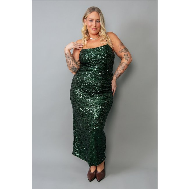 Vestido Longo De Paetê Verde Com Costa Aberta marinaegabriella