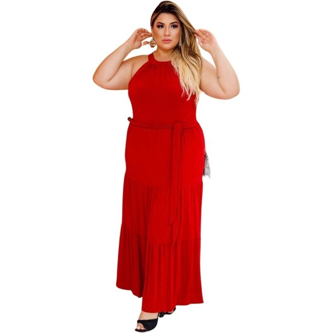 Vestido Longo Plus size Liso Viscolycra Vermelho