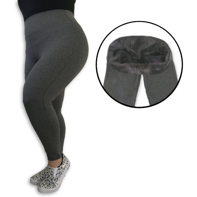Calça Legging Plus Size Heide Ribeiro Flanelada Térmica Cinza Mescla