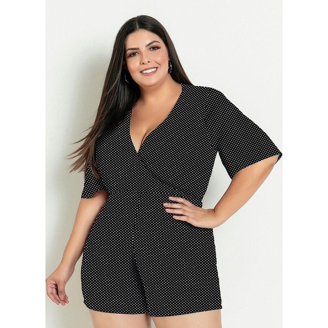Macaquinho Transpassado Plus Size Poá Marguerite