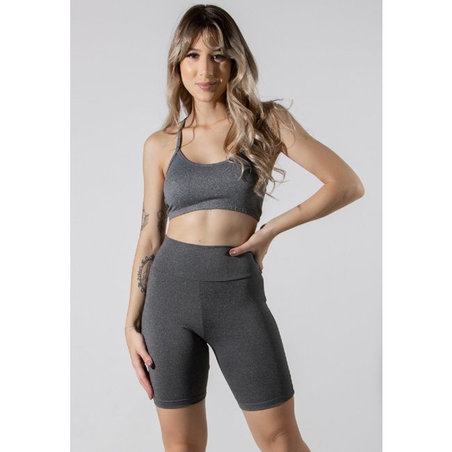 Bermuda Ciclista Bike Academia Fitness Cós Alto 4 Estações Cinza