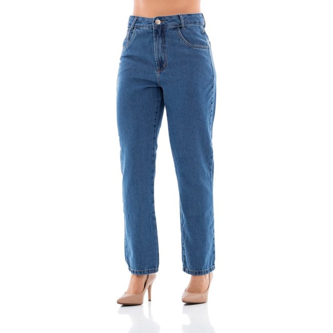 Calça Jeans Feminina Arauto Mom com Strass Azul