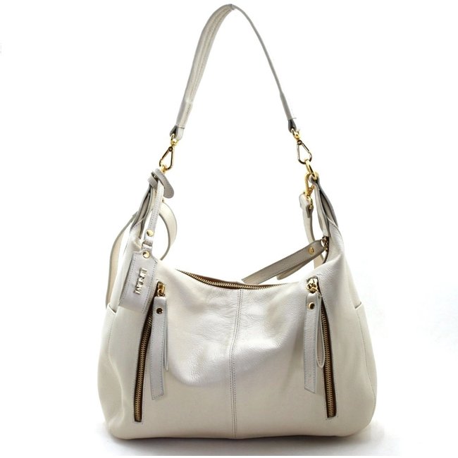 Bolsas Femininas Grife Lirom Couro Macio Detalhe Zíper Creme