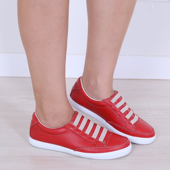 Tênis Feminino em Couro Legítimo Vermelho