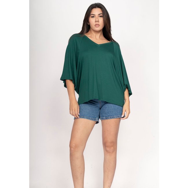 Blusa CabanaFree Ampla Morcego Guyrá Manga 3/4 Malha Verde
