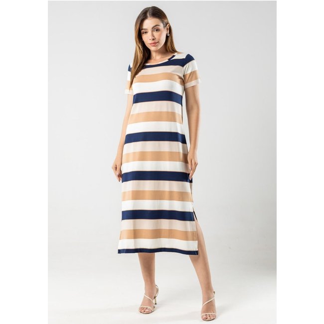 Vestido Midi Listrado Pau a Pique Azul Marinho MARINHO - M Pau a Pique