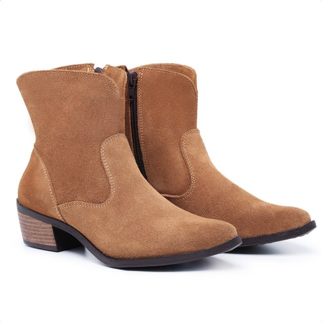 Bota Country Feminina Cano Baixo De Couro Salto de 4 cm Cano 15 cm Mod.1100 camurça Vana
