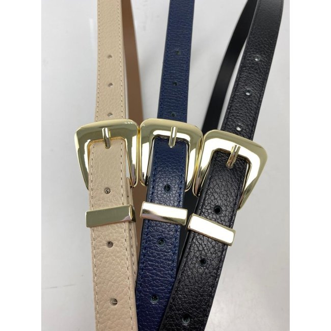 Kit 3 Cintos Crisfael Couro Legítimo Fivela Metal Preto Off White Marinho - Benassi
