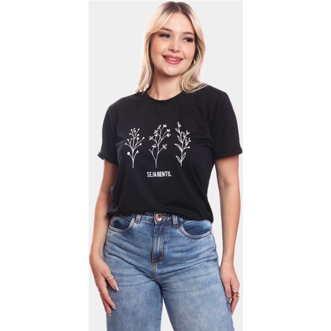 Tshirt Blusa Feminina Seja Gentil Estampada Manga Curta Camiseta Camisa Preto