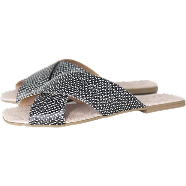 Chinelo Rasteirinha Tiras em Couro Estampa Preto Spinelli
