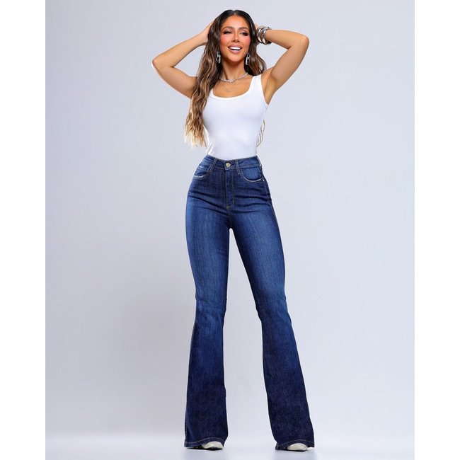 Calça Jeans Flare Feminina Cintura Alta 25176 Escura Consciência