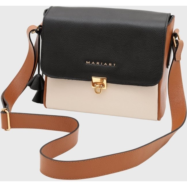Bolsa Transversal Couro Mariart Âmbar Off White/Camel/Preta