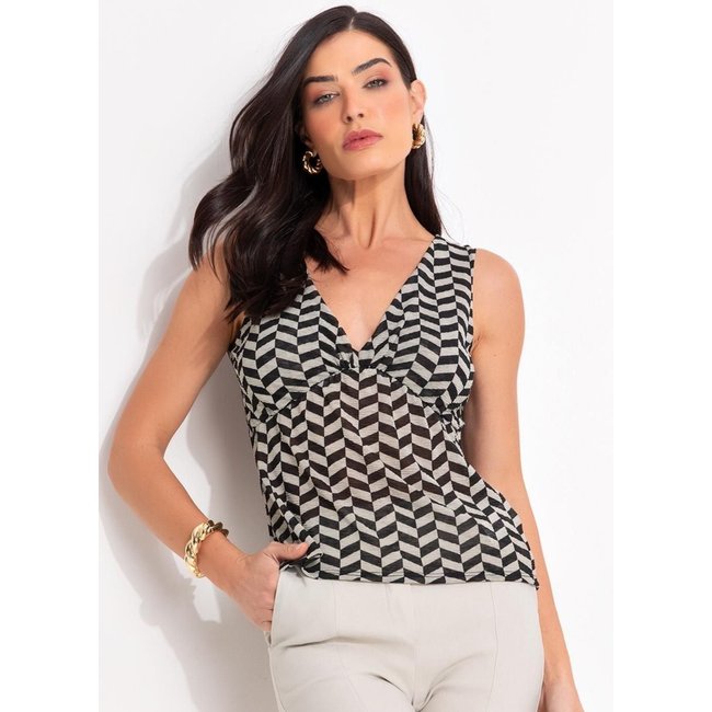 Blusa Em Malha Plissada Quintess Chevron