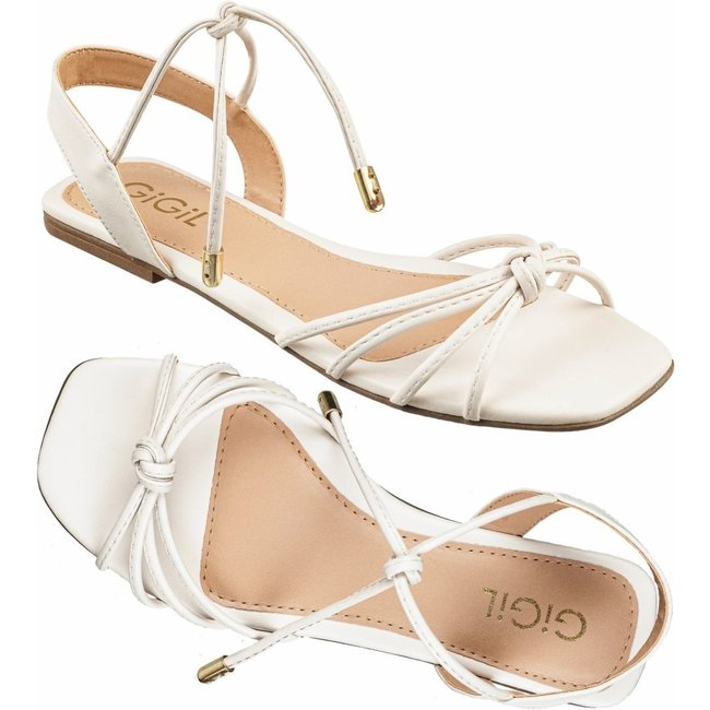 Sandália Rasteira Gigil Tiras fina Amarração Off White
