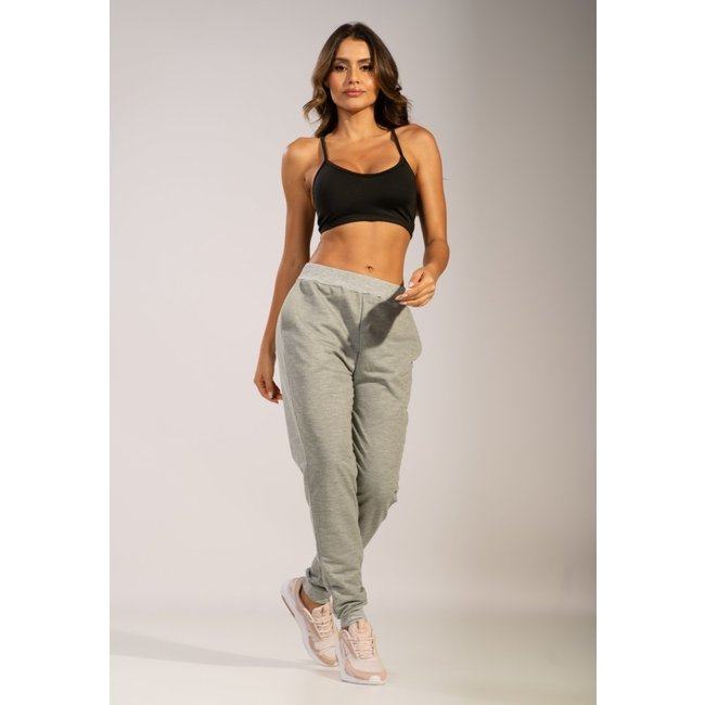 Calça WLS Modas Moletinho Jogger Com Elástico e Bolsos Cinza