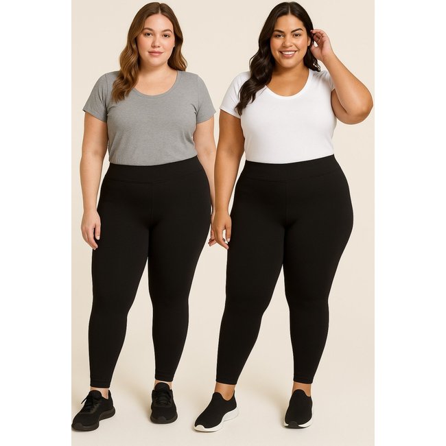 Kit Com 2 Calças Leggings Plus Size D Bell Outlet Fashion Cós Alto Preto